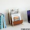 Fabulaxe Gold-Tone Metal Magazine Rack with Brown Faux Leather Sling Freestanding Organizer for Magazines Newspapers & Files